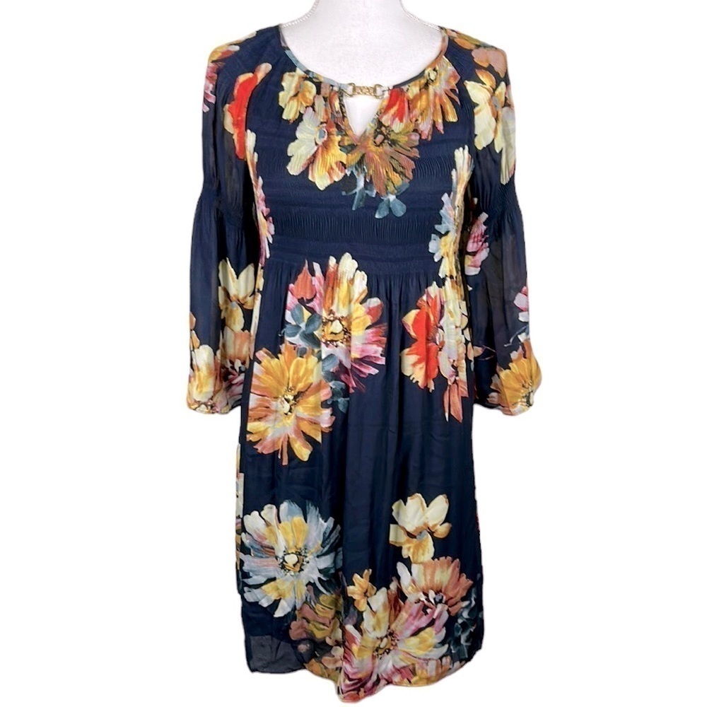 Spense Navy Floral Boho Midi‎ Dress Size 4